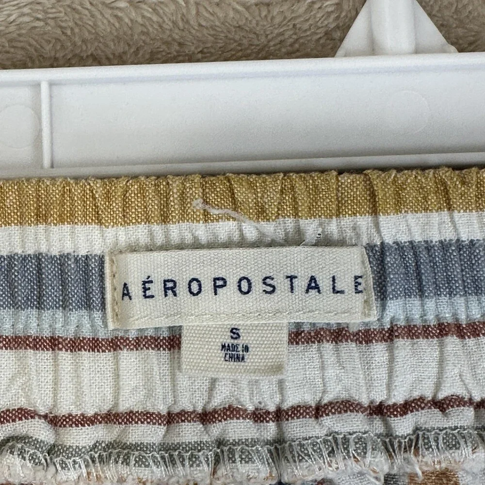 Aeropostale Skirt Womens Small Multi Color Stripe Button Front Midi Rayon Linen